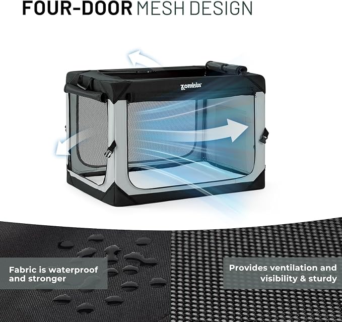 ZOMISIA XL Collapsible Dog Travel Crate for Large Dogs, Portable Dog Crate | Soft Sided,Easy Fold & Setup,Indoor & Outdoor Use,Breathable Mesh Windows,Built-in Leash,For Extra Large Breeds Up to 90 lbs - Image 4
