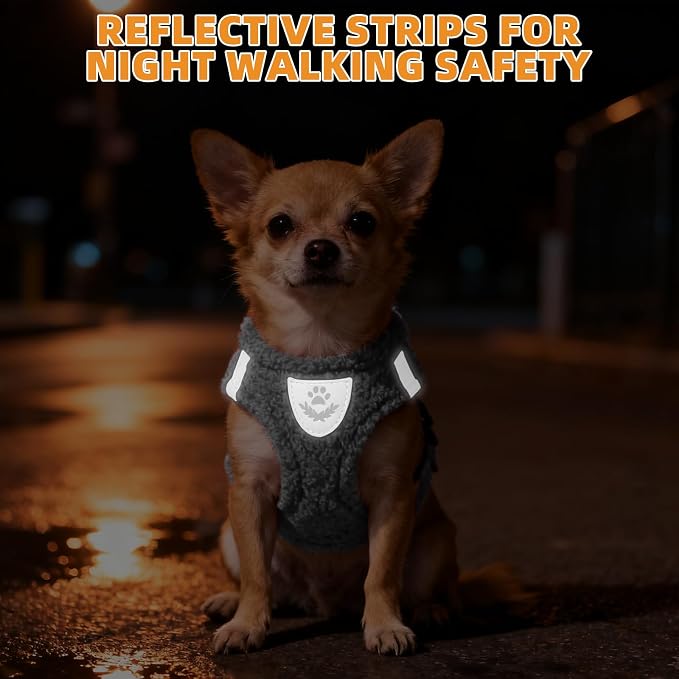 KOOLTAIL Plush Small Dog Harness and Leash Set, Warm Fleece No Pull Puppy Vest for Winter, Lightweight Reflective Step in Pet Harness for Medium Sized Dogs Boy Girl Outdoor Walking Cute Soft, Gray S - Image 6