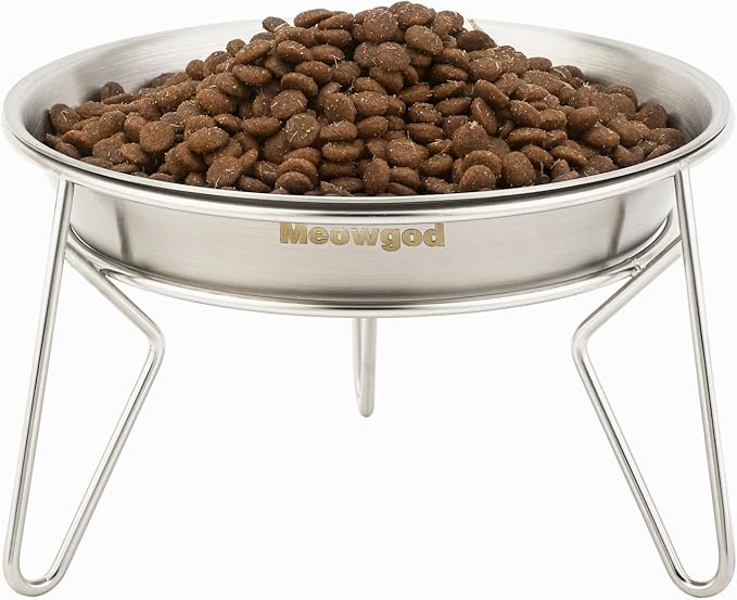 Elevated Cat Bowls,6.7" Extra Wide Raised Stainless Steel Cat Food Bowls with Anti-Slip Metal Stand Whisker Friendly Water Dishes for Indoor Cats and Small Dogs-1pack by Meowgod