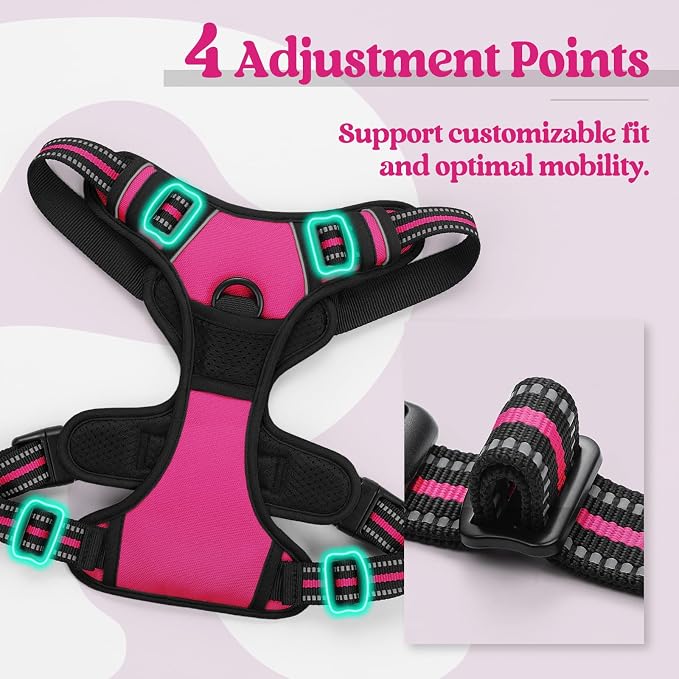 rabbitgoo Dog Harness, No Pull for Large Dogs with 2 Leash Clips, Pet Vest | No Choke with Handle, Adjustable Soft Padded, Reflective, Easy Control for Walking, Hot Pink, Large - Image 4