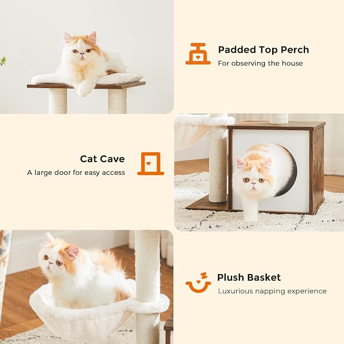 FEANDREA Small Cat Tree for Kittens, Modern Cat Tower for Indoor Cats, Cat Condo with Scratching Posts, Removable Washable Cushions, Rustic Brown UPCT122X01 | Modern Cat Tower for Indoor Cats, Removable Washable Cushions, Rustic Brown, CAEN Collection ... - Image 8