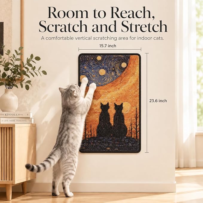 Art Sisal Cat Scratcher Mat, Cat Wall Scratchers for Indoor Cats | Wall Mounted Cat Scratcher, Natural Sisal, No-Drill Hook & Loop Setup, Wall or Floor Use, 23.6 x 15.7 Inch, StarryNight - Image 2