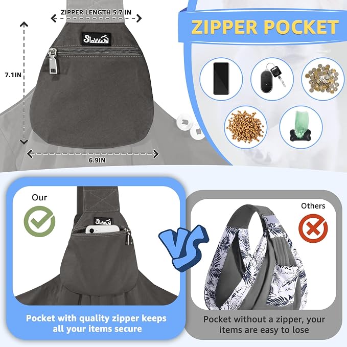 SlowTon Dog Carrier Sling - Thick Padded Shoulder Strap Adjustable, Grey S | Dog Carriers for Small Dogs, Puppy Carrier Purse for Pet Cat with Front Zipper Pocket Safety Belt Machine Washable - Image 3