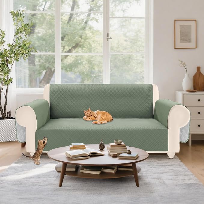 Velvet 100% Waterproof Loveseat Covers Washable Love Seat Couch Covers for 2 Cushion Couch Sofa Pet Friendly Sofa Slipcovers for Dogs Furniture Protector with Pockets (Medium, Sage) - Image 7