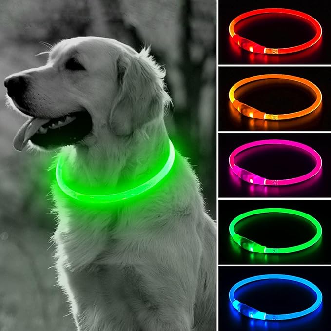 Light Up Dog Collar (Green 70cm) | USB Rechargeable LED Dog Collar for Night Walking, Cut-to-Fit Glowing Safety Collar for Small, Medium & Large Dogs by BSEEN