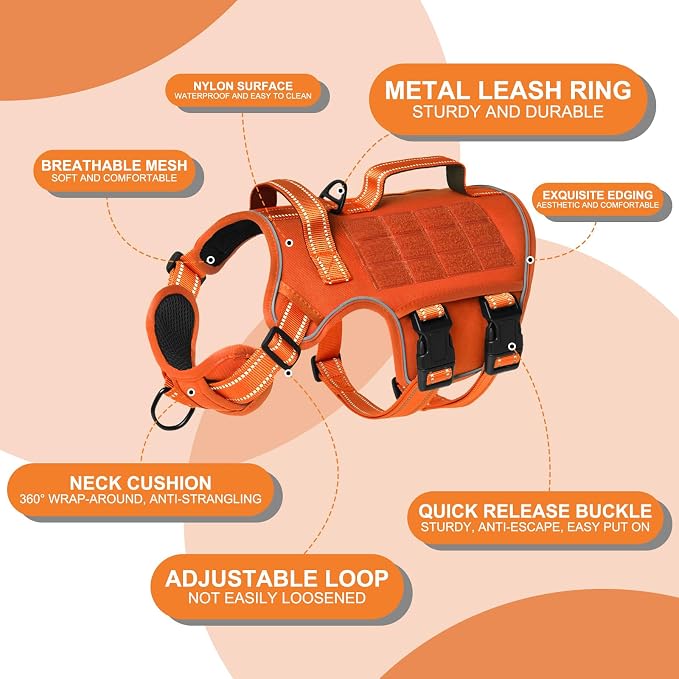 Dog Harness for Large Dogs, No Pull Tactical Vest with Front Clips | Easy Contrl Handle, Breathable Soft Padded, Adjustable, Reflective, Heavy Duty, Easy Take On & Off, Orange Large - Image 5