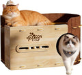 GONPETGP Large Cat Beds for Indoor Cats, Extra Wide Cat House Cave with Scratch Pad Wooden Play Ball, Foldable Felt Kittens Hideaway Condo for Multiple Small Pets by GONPETGP