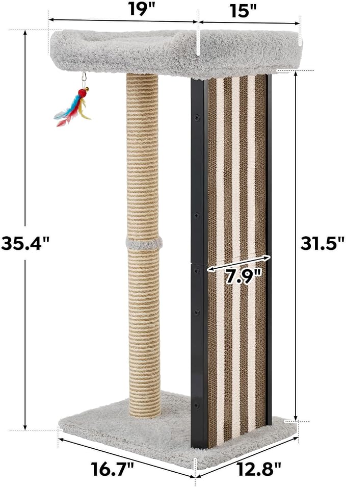 Veehoo 35" Tall Cat Scratching Post for Indoor Cats, Sturdy Cat Scratch Pad | Scratch Post with Plush Top Bed & Replaceable Metal Frame Scratching Board, Easy assembly - Image 7