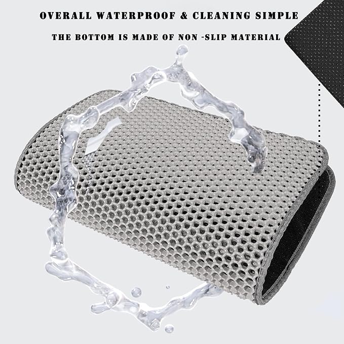 HCY&WLD Cat Litter Mat, Double Layer Cat Litter Box Mat (24x18 Inch, Black) | Waterproof Urine-Proof Non-Slip Litter Trapping Mat, Soft on Kitty Paws, Scratch-Resistant, Scatter Control, Easy to Clean - Image 6