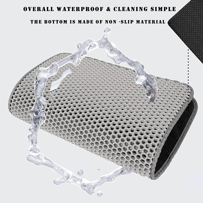 HCY&WLD Cat Litter Mat, Double Layer Cat Litter Box Mat (45x26 Inch, Black) | Waterproof Urine-Proof Non-Slip Litter Trapping Mat, Soft on Kitty Paws, Scratch-Resistant, Scatter Control, Easy to Clean - Image 6