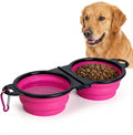 Double Collapsible Dog Bowls for Travel, Food and Water Set with Clip, Pink | 13.5 oz each, folds flat, carabiner clip, walking, hiking, camping, for small and medium pets by 7CAIHOME