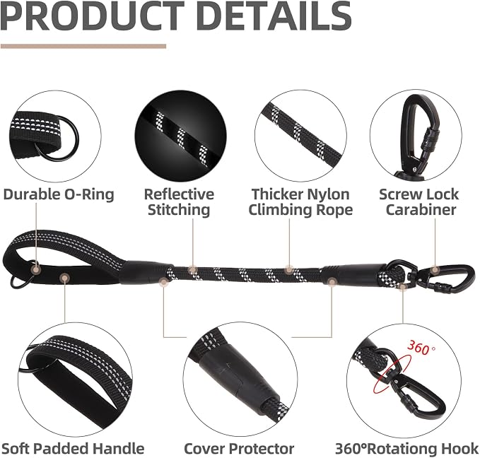 PUPTECK Reflective Short Dog Leashes 3 Pack for Walking and Training | Heavy Duty Clip with Soft Padded Handle for Medium Large Dogs Traffic Control - Image 3