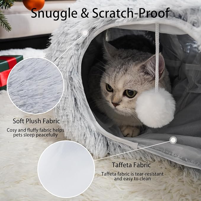 Cat Tunnel Bed for Indoor Cats, Under Christmas Tree Skirt, Donut Tunnel Toys for Multiple & Large Cats, Bed Cave Hideaway for Kitten, Rabbit, Puppy, Gray - Image 4