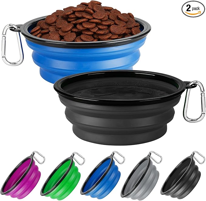 Collapsible Dog Bowl Large 34oz, Travel Dog Water Bowl Portable | 2 Pack, 2 Carabiner Clips, Silicone Travel Dog Bowl Foldable, Feeding Watering Dish Bowl, for Parking, Walking, Camping by HOSCAPE