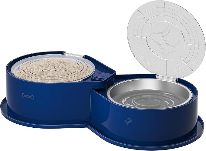 Newget 304 Stainless Steel Dog Bowl Set with Lids, 24oz Foldable Pet Dishes | Dual Food & Water Pet Bowl, Anti-Skid, Keeps Food Fresh, Easy to Install, for Small - Large Dogs/Cats - Indoor & Outdoor Use by Newget