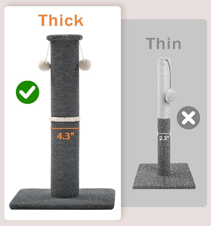 Made4Pets Tall Cat Scratching Post, Carpet Scratcher for Indoor Cats, 33" | Reach-and-Stretch Height, Wide Base, Hanging Balls for Play, Easy Assembly with Tools, For Adult and Larger Cats, Dark Grey - Image 2