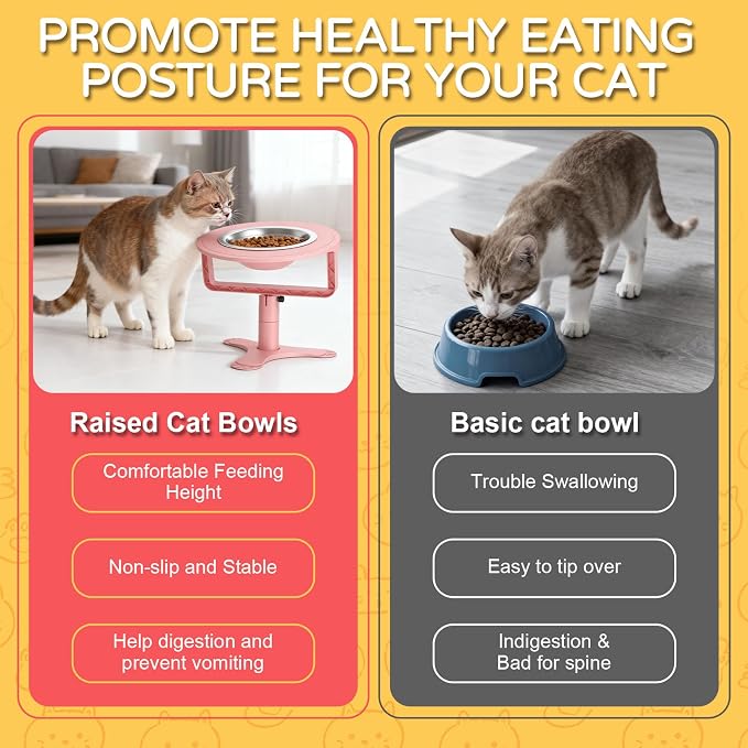 Raised Cat Bowls with Height-Adjustable Stand 15° Tilted Cat Food Bowls Non-Slip Feeder Adjusts to 2.4", 4.02",5.98" with Stainless Steel Bowls Whisker Friendly for Cats and Puppy (Pink) - Image 5