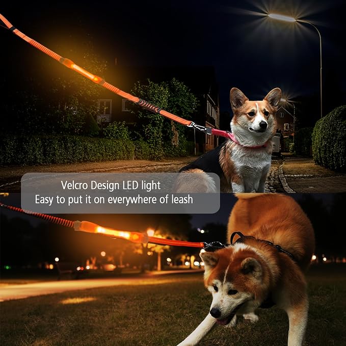 LED Dog Leash with Light Heavy Duty for Large Dogs Night Walking | No Pull Bungee Shock Absorbing, 2 Padded Handles for Control, Fits 60-150 lbs Dogs, Nylon Stickers Easy to Attach Leash - Image 3