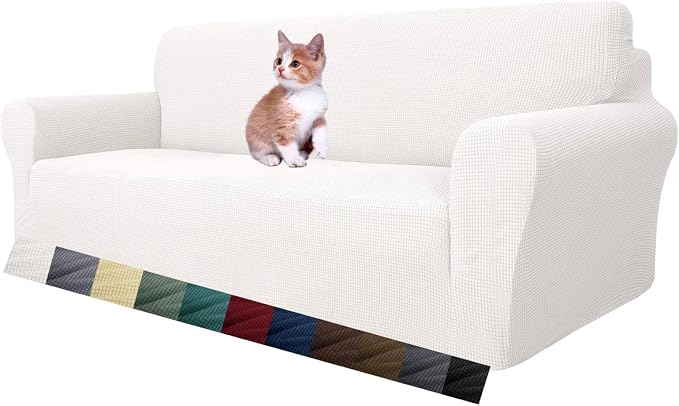 MAXIJIN Super Stretch Couch Cover for 3 Cushion Couch, 1-Piece Universal Sofa Covers Living Room Jacquard Spandex Furniture Protector Dogs Pet Friendly Fitted (Large, White) by MAXIJIN