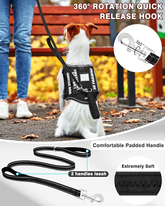 Service Dog Vest Harness and Leash Set+10 Patches for Puppy Small Dogs,Do Not Pet Emotional Support Dog Vest with 2 Soft Padded Handle for Everyday/Training (Black XS) | Adjustable Reflective Do Not Pet Emotional Support Dog Vest with 2 Soft Padded Han... - Image 2