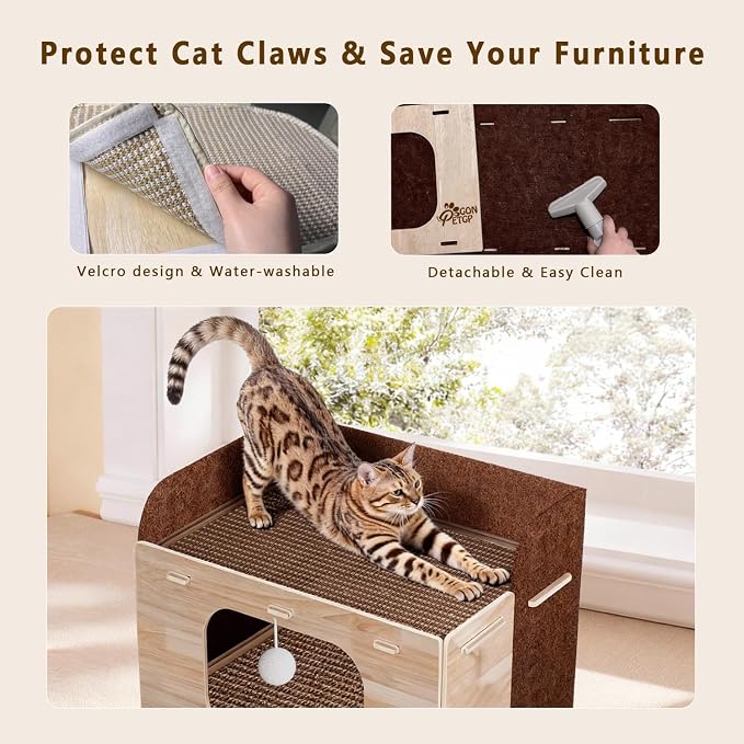 Cat Houses for Indoor Cats, Two-Story Cat Bed Cube for Multiple Small Kittens, Removable Felt Cat Cave Hideaway Condo with Fluffy Ball, Scratch Pad - Image 6