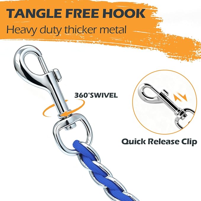 Chain Dog Leash Chew Proof Metal Leash for Medium Large Dogs, Chain Link Dog Leash Anti Chew 5.2FT Strong Anti Bite Dog Leash Comfortable Soft Padded Handle Blue 3.0 | Three Sizes 7.25FT/5.2FT/4FT, Woven From Nylon Rope And Chain, Durable And Bite-Resi... - Image 3