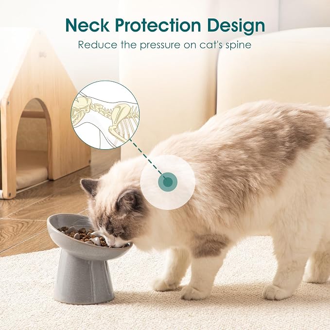 vancasso Ceramic Slow Feeder Cat Bowl, 6.25 Inch Elevated Cat Slow Feeder Bowl, Anti Vomiting for Dry and Wet Food, Grey - Image 5