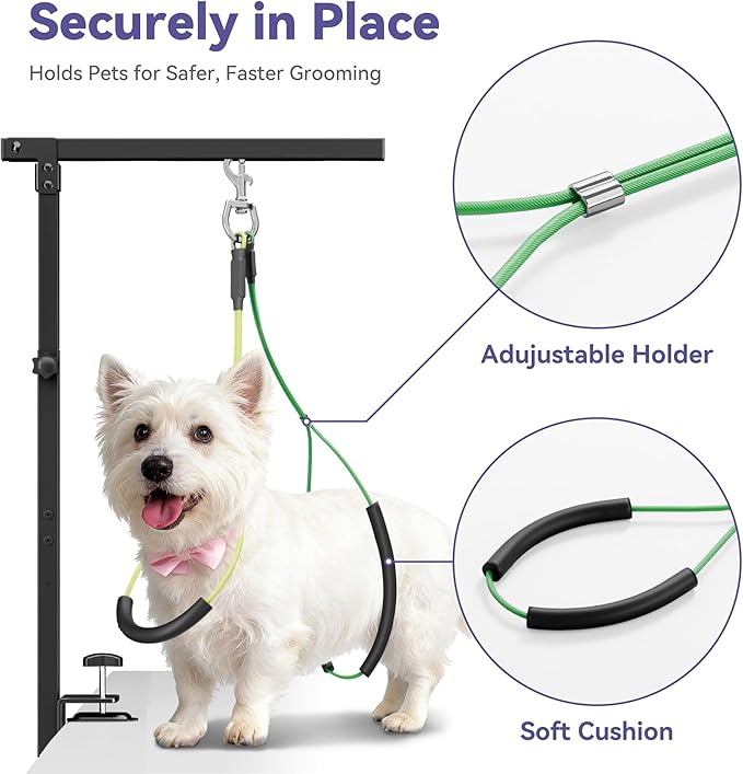 niffgaff Adjustable Dog Grooming Arm with Clamp, 26″–40″ Height, XS Hammock with Back Buckle, No-Sit Grooming Restraint for Small Cats & Dogs - Image 6