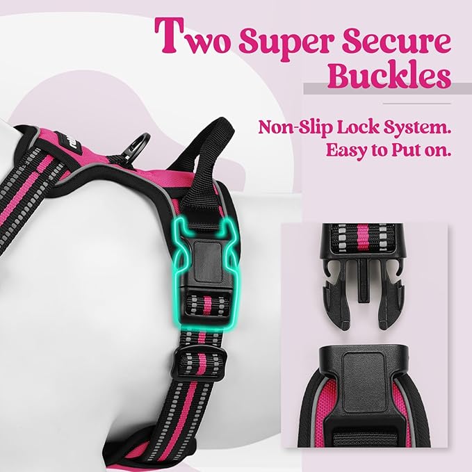 rabbitgoo Dog Harness, No Pull for Large Dogs with 2 Leash Clips, Pet Vest | No Choke with Handle, Adjustable Soft Padded, Reflective, Easy Control for Walking, Hot Pink, X-Large - Image 3