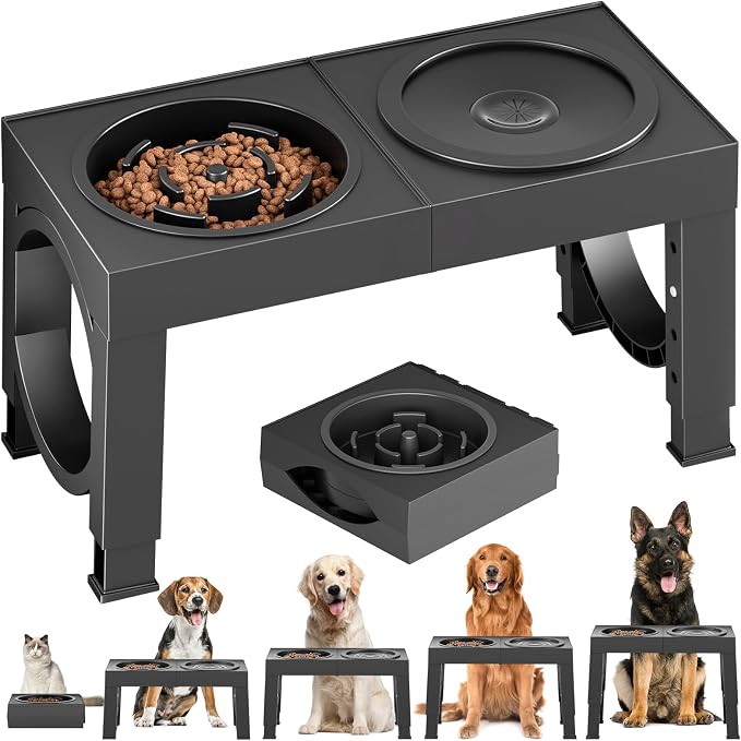 XIAZ Elevated Dog Bowls Large Breed Raised Dogs Bowl Stand Large/Medium Sized Dog Slow Feeder Dogs Bowls Food Water Stands 5 Heights Adjustable 9/11/12/14in Pet Feeder Dish Station by XiaZPet