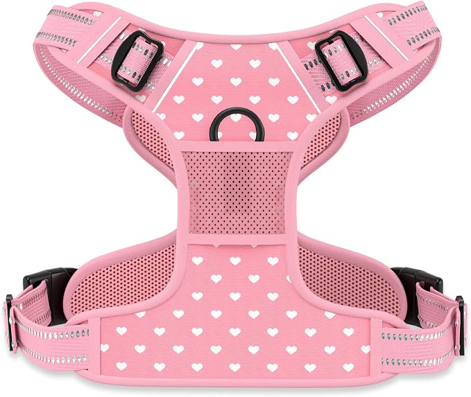 Rnivvi No Pull Dog Harness, Cute Reflective Large Sized Puppy Harness, Adjustable Soft Padded Vest for Large Dogs, Heavy Duty Pet Vest with Easy Control Handle for Walking Training, Pink Hearts by Rnivvi