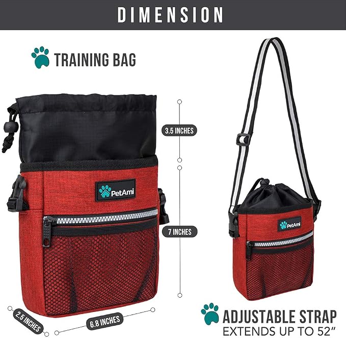 PetAmi Dog Treat Pouch, Pet Treat Pouch for Training, Dog Walking Bag Holder for Kibbles, Pet Food Toy, Dog Trainer Essentials Supplies, Poop Bag Dispenser, 3 Ways to Wear (Red) - Image 6