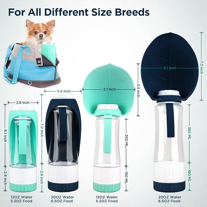 Uppetly Dog Water Bottle, Portable Pet Water Bottle with Food Container and Drinking Feeder, Leak Proof, BPA-Free, Foldable Puppy Water Cup Dispenser for Outdoor Walking, Travel, Hiking 20OZ - Image 7