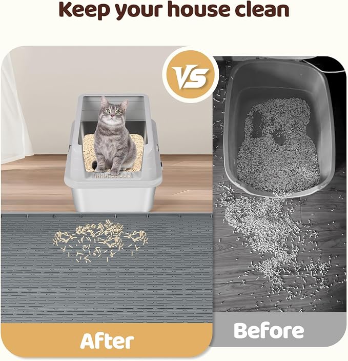 Silicone Cat Litter Mat for Litter Box 50”x35” Large Cat Mat, Dark Grey | Waterproof, Non-Slip, Leak-Proof Rug Mat with Lip, Easy to Clean, Extra Large Litter Catcher Mat for Floor - Image 4