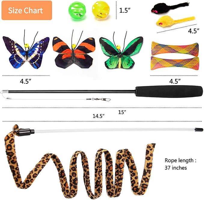 AWOOF Butterfly Cat Wand Cat Toys Set, Realistic Crinkle Catnip Butterflies Kitten Toys with Retractable Interactive Cat Wand 11 PCS Cat Toys for Indoor Cats | Butterfly Cat Toys Set, Crinkle Catnip Butterflies Kitten Toys with Retractable Interactive ... - Image 6