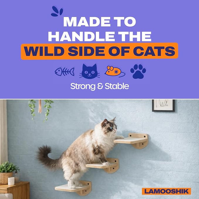 Cat Wall Shelves, Natural Floating Cat Steps Set of 3 - Image 2