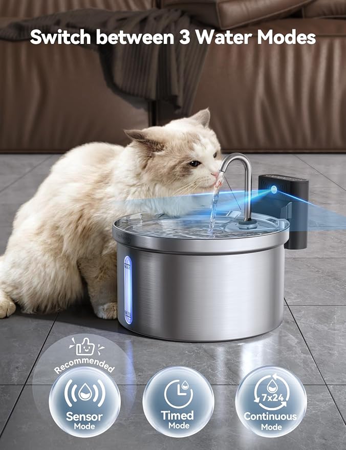 Wireless Cat Water Fountain [Water & Battery Separation] FEELNEEDY Stainless Steel Automatic Pet Water Dispenser, 4000mAh Battery Operated Water Fountains for Cats Dogs - 3.5L/118oz - Image 4