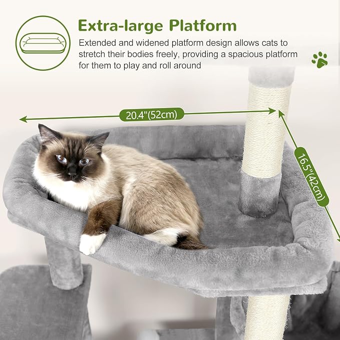 Globlazer Sturdy Cat Tree for Indoor Cats 20 lbs, S68, Cloud Grey | 68-inch Large Cat Tower for Adult Big Cats, Heavy Duty Cat Tree with Extra Large Platform, 5 Scratching Post - Image 2