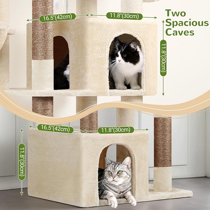 Globlazer Sturdy Cat Tree for Indoor Cats 20 lbs, S68, Beige | 68-inch Large Cat Tower for Adult Big Cats, Heavy Duty Cat Tree with Extra Large Platform, 5 Scratching Post - Image 3