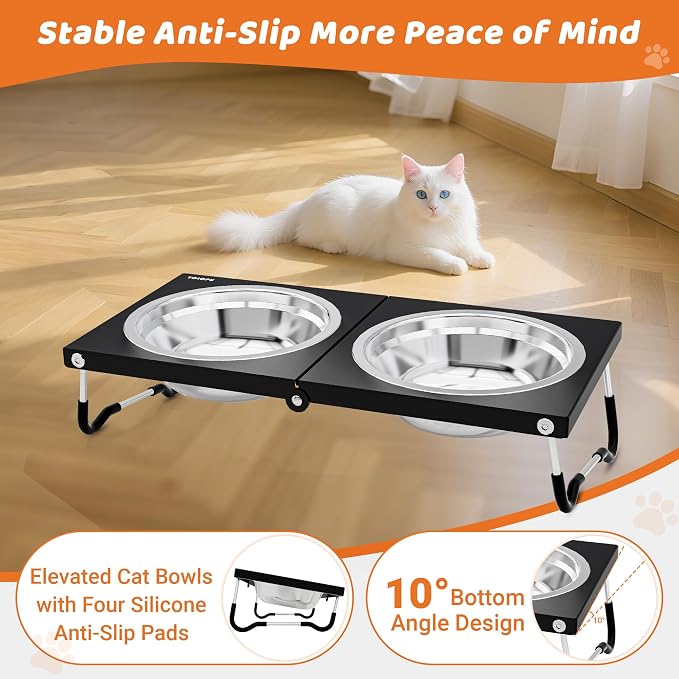 Upgraded Raised Cat Bowls,Elevated Bowls for Indoor Cats with Height Stand,Non-Slip Stainless Steel Cats Bowl,10° Tilted Cat Food Bowls (Black Collapse, 1Pack) - Image 4