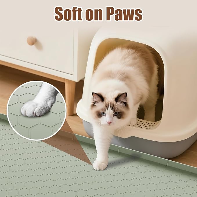 Cat Mat for Litter Box, 40" X 28" Large Silicone Cat Litter Trapping Mat | Waterproof Cat Litter Mat, Soft on Kitty Paws, Urine-Proof, Non-Slip Kitty Scratch Pad for Floor(Green) - Image 4