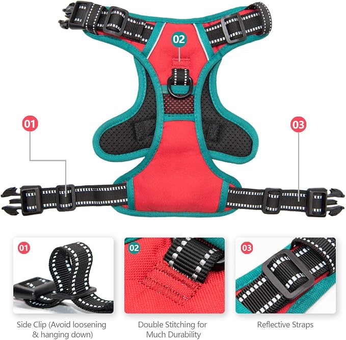 Reflective Dog Harness Large Breed Adjustable No Pull Vest | with Handle 2 Metal Rings 3 Buckles [Easy to Put on & Take Off](L, Red) - Image 3
