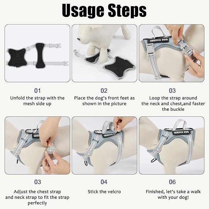 Service Dog Harness, Reflective Dog Vest Harness with 5 PCS Patches, Adjustable Soft Oxford Pet Harness, Inner Layer Mesh, Easy to Control for Small Medium Large Dogs - Image 3