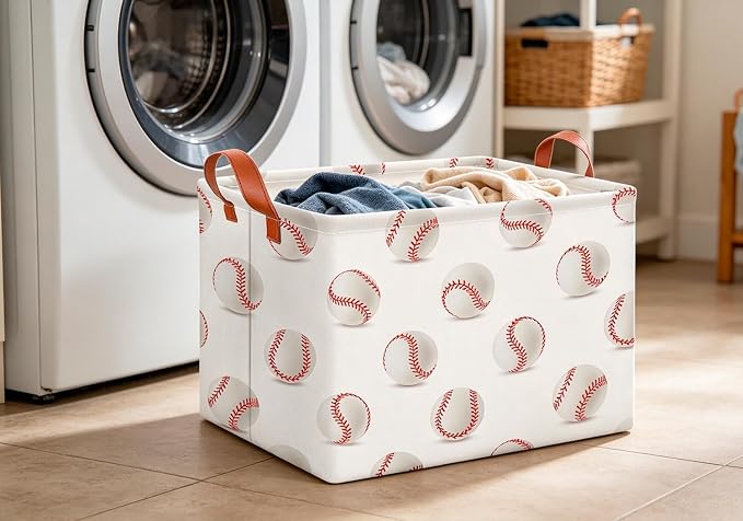 CLOCOR Rectangular Storage Basket,Collapsible Fabric Storage Container,Gift Basket(Baseball) - Image 5