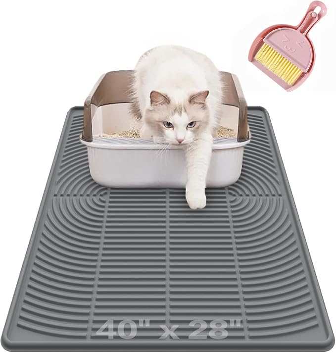 Extra Large Cat Litter Mat XL, 47" x 35", Silicone Waterproof | Traps litter, Easy to clean, Vacuum & wipe off, Waterproof backing, Non-slip design, Soft on paws by Unknown