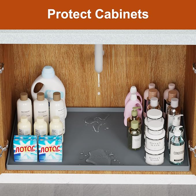 19" x 28" Extra Thick Silicone Mat Waterproof with Raised Edge, Gray | Under Sink Mat for Kitchen & Bathroom, Kitchen Cabinet Liner, Multi-Purpose for Storage & Protection - Image 5