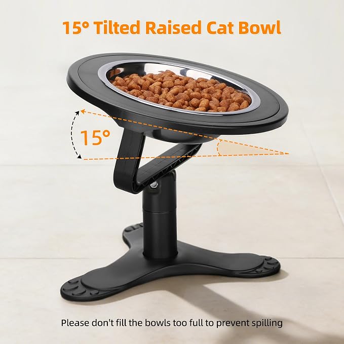 Raised Cat Bowls,15° Tilted Cat Food Bowls (1 Pack) | Elevated Cat Bowls for Indoor Cats with Height-Adjustable Stand,Non-Slip Stainless Steel Cat Bowls - Image 3