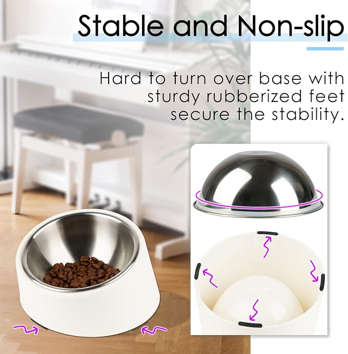 SUPERDESIGN Anti-Vomiting 15° Slanted Pet Bowl S/0.5 Cup White | 15° Tilted, Anti-Vomit & Neck Relief, Non-Slip Base, Detachable Stainless Steel Liner, Dishwasher Safe, for Cats & Dogs - Image 5