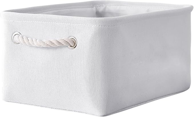 TheWarmHome Decorative Basket for Organizing - Medium-1Pack 13.8L*9.8W*6.7H Rectangular Fabric Storage Bin Organizer Basket with Handles for Clothes (White) by TheWarmHome