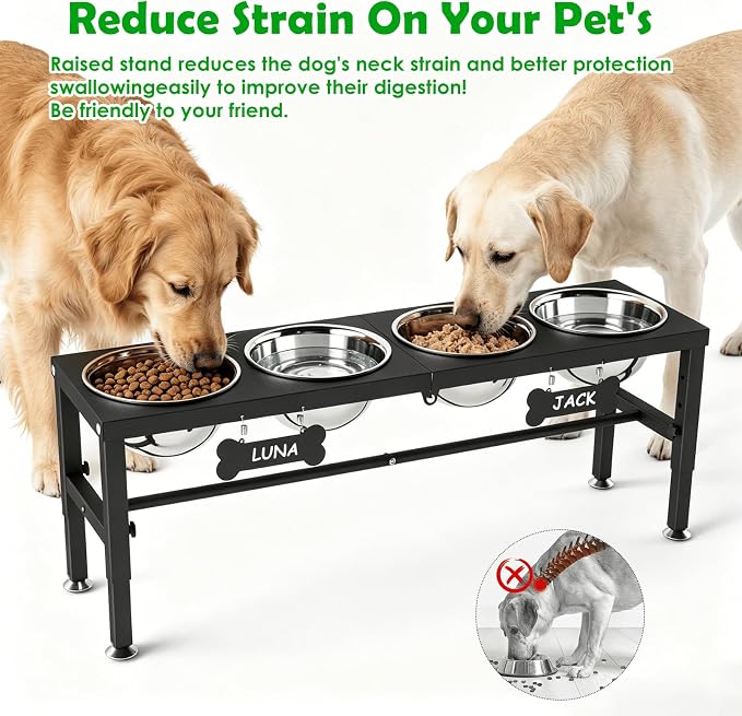 SHAINFUN Adjustable Height Dog Bowl Stand with 4 Bowls for Multi-Dog Homes– Elevated Dog Bowls for Large Breeds with Anti-Slip Mat, Raised Feeding Station with Stainless Steel Bowls - Image 2